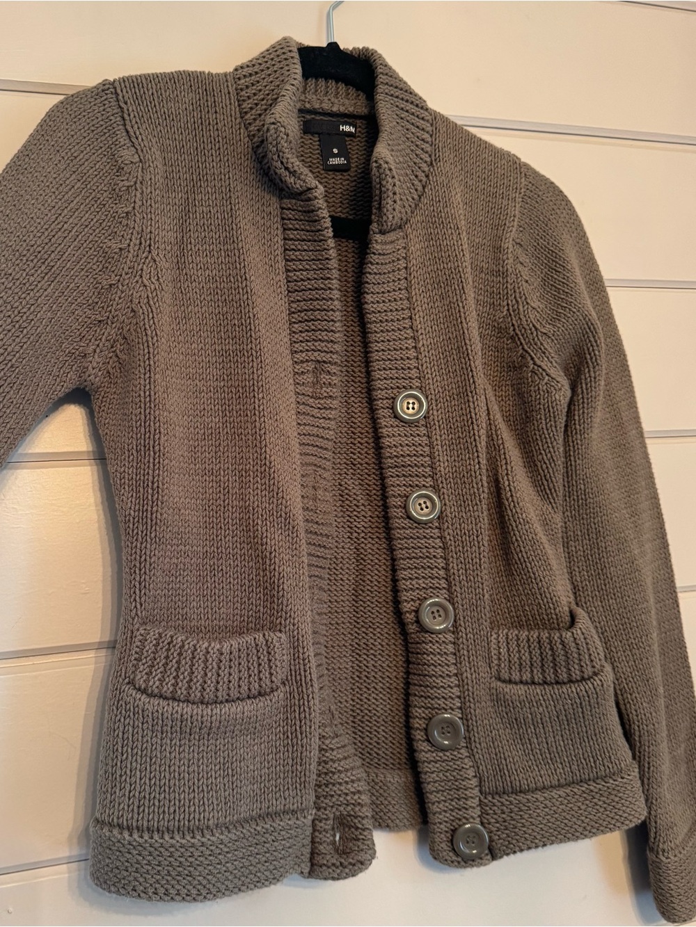 H&M Women's Chunky Button-Up Cardigan Sweater - Taupe Brown